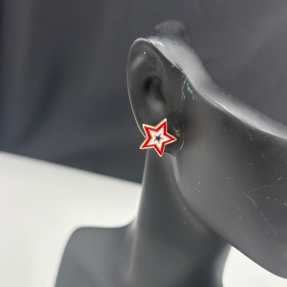 4th of July Gold Star Enamel Stud Earrings in Red, White & Blue - Women Jewelry